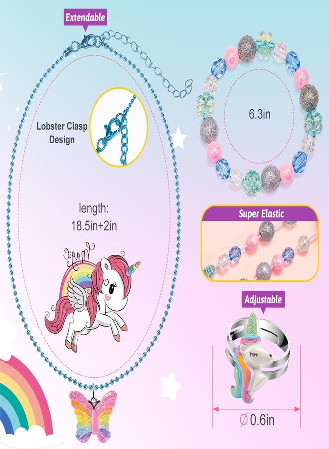 xFFFun Kids Jewelry for Girls 4-6, Little Girls Play Jewelry Set for Toddlers Age 3-5 6-8, Childrens Princess Costume Dress Up Necklace Bracelets Rings, Unicorn Birthday Gifts for 3 4 5 7 6 8 Year Old - Image 4